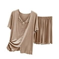 thumbnail image 1 of Ecqkame Women's Pajama Sets Short Sleeve Shirt and Short Bottom Pajama Set (Available In Plus Size) C-Khaki L, 1 of 3