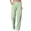 thumbnail image 1 of Ecqkame Women's Plaid Pants Casual High Waist Straight Leg Elastic Waist Pants Loose Flowy Trousers with Pockets 01-Green S, 1 of 8