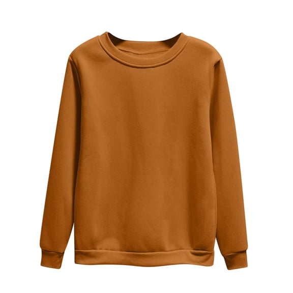 Ecqkame Women's Plus-Size Crew Neck Sweatshirt Solid Oversized Long Sleeve Pullover Lightweight Casual Comfy Top Brown XL