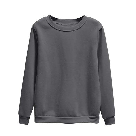 Ecqkame Women's Plus-Size Crew Neck Sweatshirt Solid Oversized Long Sleeve Pullover Lightweight Casual Comfy Top Dark Gray M