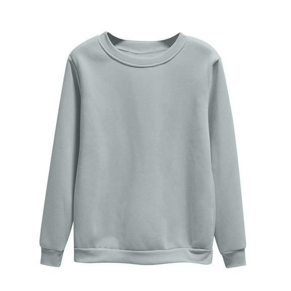 Ecqkame Women's Plus-Size Crew Neck Sweatshirt Solid Oversized Long Sleeve Pullover Lightweight Casual Comfy Top Gray M