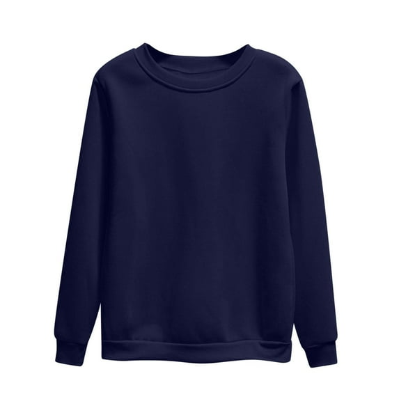 Ecqkame Women's Plus-Size Crew Neck Sweatshirt Solid Oversized Long Sleeve Pullover Lightweight Casual Comfy Top Navy L