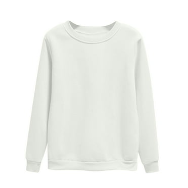Ecqkame Women's Plus-Size Crew Neck Sweatshirt Solid Oversized Long Sleeve Pullover Lightweight Casual Comfy Top White XXL on Clearance
