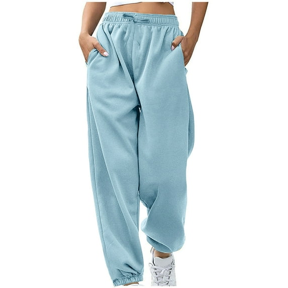 Ecqkame Women's Plus Size Sweatphants PantsWomen's Pants Sweatpants Pant Hip-hop Pants Legging Padded Casual Plus Size Pants Sky Blue