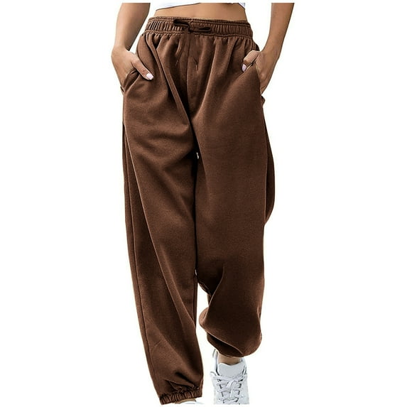 Ecqkame Women's Plus Size Sweatphants PantsWomen's Pants Sweatpants Pant Hip-hop Pants Legging Padded Casual Plus Size Pants Coffee