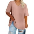 thumbnail image 1 of Ecqkame Women's Plus Size Tops Short Sleeve Crew Neck Loose T-Shirt Comfy Casual Basic Summer Solid Color Tops 01-Pink XXXXXL, 1 of 4