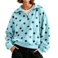 thumbnail image 1 of Ecqkame Women's Polka Dots Half Zip Sweatshirts Fleece Long Sleeve Loose Fit Front Pocket Sweatshirt Casual Trendy Daily Versatile Pullover Top Blue XXL, 1 of 9