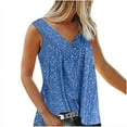 thumbnail image 1 of Ecqkame Women's Printed Flowy Tank Tops Casual V Neck Sleeveless Loose Blouses Trendy Fasion Shirts Blue XXXL on Clearance, 1 of 5