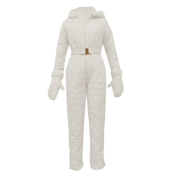 Ecqkame Women's Pullover Hoodies Jumpsuit Zipper Jacket Winter Fashion Casual Thick Hot Snowboard Skisuit Outdoor Sports Zipper Ski Suit White 4XL