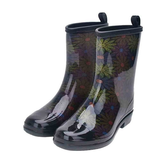 Ecqkame Women's Rain Boots Clearance Punk Style Mid Boots Women's Non-Slip Rain Boots Outdoor Rubber Water Shoes Black 39