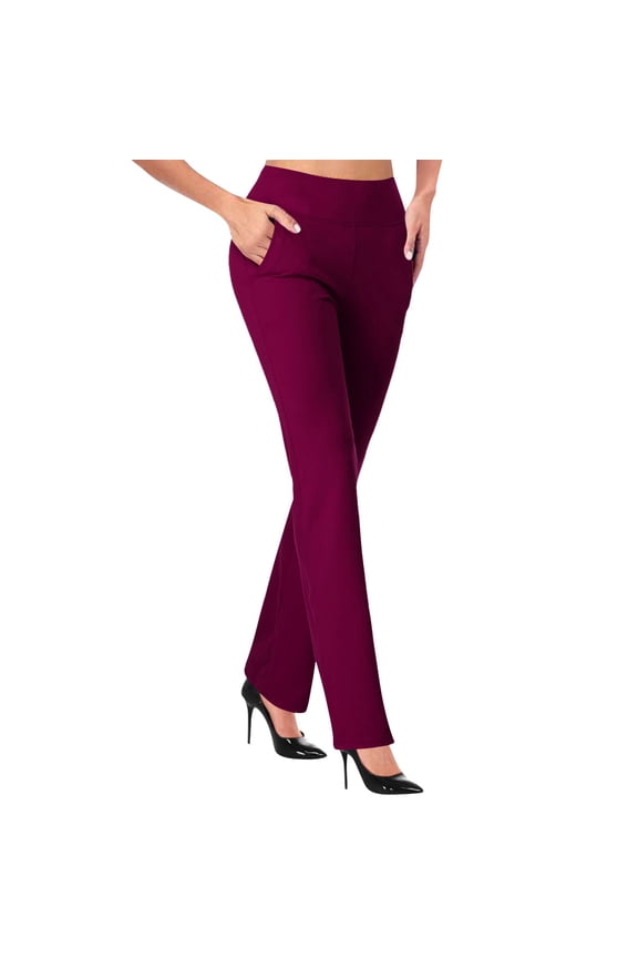 Women's Regular Fit Trouser Pant Women's Fashion Casual Temperament Solid Color Knitted Micro Pull Slim Flare Trousers Wine S
