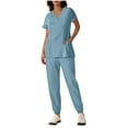 thumbnail image 1 of Ecqkame Womens Two Piece Sets V-Neck Top and Tapered Leg Jogger Pants with Button Medical Nursing Uniforms Set Light Blue XL, 1 of 6