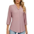 thumbnail image 1 of Ecqkame Women's Shirts Casual Blouse Clearance Women's V- Neck Solid Color Three Quarter Sleeve Lapel Tops Hot S, 1 of 7