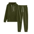 thumbnail image 1 of Ecqkame Women's Solid Sweatsuits Set 2 Piece Outfits Women's Casual Solid Hooded Drawstring Loose Long Sleeve Sweatshirt Tops And Long Pants Set Suits Army Green M, 1 of 5