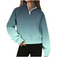thumbnail image 1 of Ecqkame Women's Stand Collar Sweatshirts Fashion Printed Quarter Zip Long Sleeve Hoodless Sweatshirt Leisure Loose Pullover Top Army Green S, 1 of 5