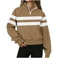 thumbnail image 1 of Ecqkame Women's Stand Collar Sweatshirts Fashion Printed Quarter Zip Long Sleeve Hoodless Sweatshirt Leisure Loose Pullover Top Khaki L, 1 of 5