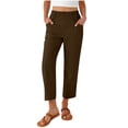 thumbnail image 1 of Ecqkame Women's Straight Leg Pants Fashion Casual Solid Color Elastic Waist Trousers Lightweight Comfortable Pant with Pockets Brown L, 1 of 8