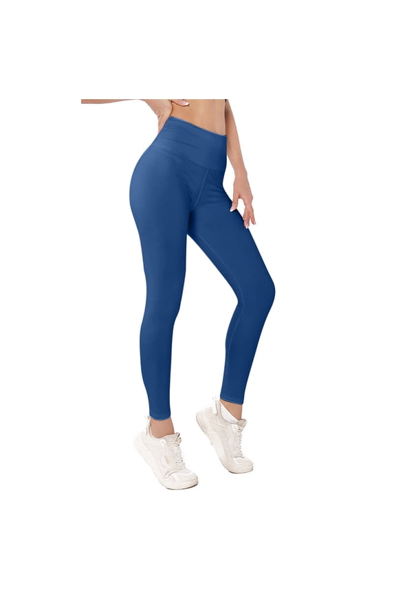 Women's Stretchy Yoga Pants Fashion Elastic High Waist Athletic Pants Soft Breathable Solid Color Sports Pants with Pockets Blue-A XXL