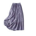 thumbnail image 1 of Ecqkame Women's Summer Cotton Linen Skirt Casual Loose Elastic Waist Skirt Embroidery Floral Flowy Ankle Skirt Purple XXL, 1 of 9