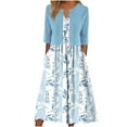 thumbnail image 1 of Ecqkame Women's Summer Dress Printed V-Neck Elegant Casual Long Dress with Half Sleeve Cardigan Tops Two-Piece Set Suit Light Blue S, 1 of 9