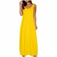 thumbnail image 1 of Ecqkame Women's Summer Maxi Dress Casual Round Neck Short Sleeved Vacation Sundress Solid Color Beach Dresses with Pockets 01-Yellow S, 1 of 4