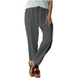 thumbnail image 1 of Ecqkame Women's Summer Pants Casual Elastic High Waist Drawstring Pants Solid Color Drawstring Flowy Outdoor Trousers with Pockets 02-Gray 02-02-Gray, 1 of 6