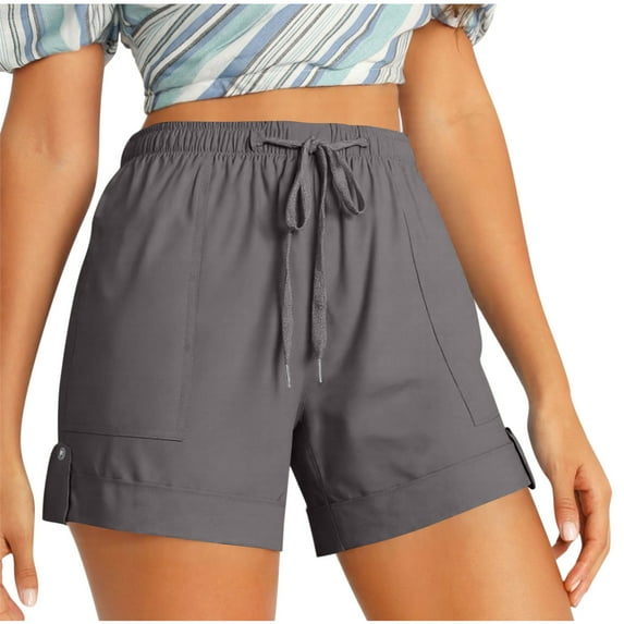 Ecqkame Women's Summer Sports Shorts Casual Comfy Elastic Waist Drawstring Running Short Lightweight Solid Color High Waist Athletic Shorts with Pockets 01-Gray XXXXXL