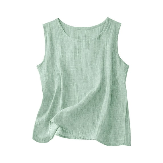 Ecqkame Women's Summer Tank Tops Fashion Casual Sleeveless Crew Neck Tops Loose Breathable Solid Color Vacation Tank 02-Mint Green S