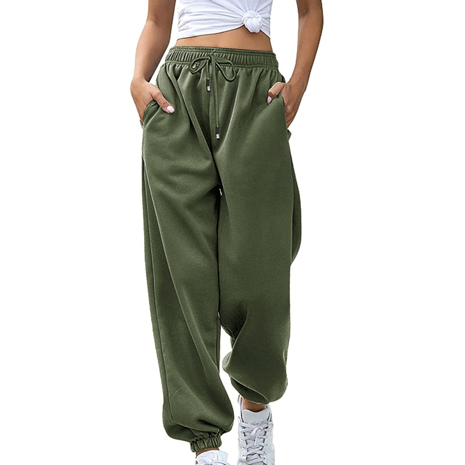 Ecqkame Women's Sweatpants Clearance Women's Fashion Casual Solid Elastic  Waist Trousers Long Straight Pants Red XL 