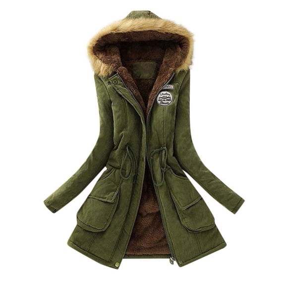 Ecqkame Women's Thicken Fleece Lined Parka Winter Coat Clearance Winter Womens Warm Coat Hooded Jacket Slim Winter Outwear Army Green XXXL