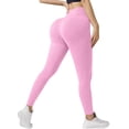 thumbnail image 1 of Ecqkame Women's Tight Pants Textured Pit Striped High Waisted Hip Lifting Yoga Pant Fitness External Wear Leggings Pink S, 1 of 7