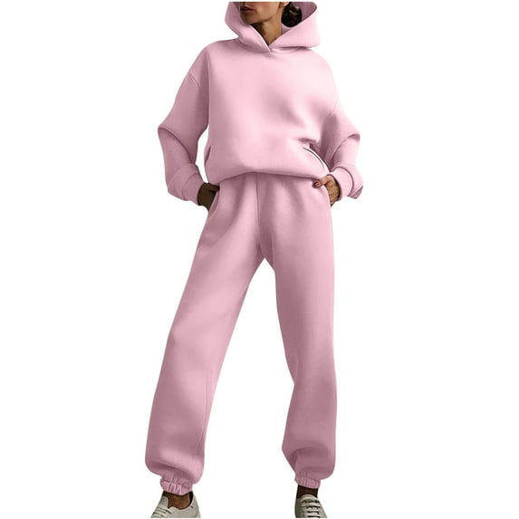 Ecqkame Women's Tracksuit Casual Jogging Set Clearance Women Casual Solid Color Two Piece Long Pants Hooded Pullover Long Sleeve Sweatshirts Sets Purple S