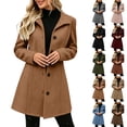 Ecqkame Women's Trench Coats Notched Lapel Button Front Long Sleeve Mid ...