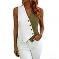 thumbnail image 1 of Ecqkame Women's Vest Tops Trendy V Neck Sleeveless Button Down Color Block Top Work Office Business Blazer Suit Vests Army Green M, 1 of 7