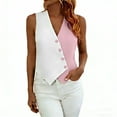 thumbnail image 1 of Ecqkame Women's Vest Tops Trendy V Neck Sleeveless Button Down Color Block Top Work Office Business Blazer Suit Vests Pink XXL, 1 of 7