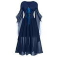 thumbnail image 1 of Ecqkame Women's Vintage Gothic Dresses Clearance Women Plus Size Cold Shoulder Sleeve Lace Up Halloween Dress Gothic Party Dresses Navy S, 1 of 3