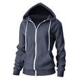 thumbnail image 1 of Ecqkame Women's Waffle Hoodies Lightweight Zip Up Long Sleeve Hooded Casual Jacket Solid Color Comfortable Sweatshirts Navy M, 1 of 9