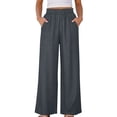thumbnail image 1 of Ecqkame Women's Wide Leg Jeans Elastic Waist Dual Pockets Imitation Denim Long Pant Loose Casual Trendy Daily Versatile Trousers Dark Gray XL, 1 of 8