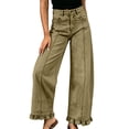 thumbnail image 1 of Ecqkame Women's Wide Leg Jeans Ruffled Hem High Waist Baggy Denim Long Pants Casual Trendy Daily Versatile Trousers with Pockets Coffee XXL, 1 of 6