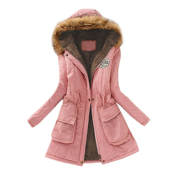 Ecqkame Women's Winter Thicken JacketWinter Womens Warm Coat Hooded Jacket Slim Winter Outwear Pink XL