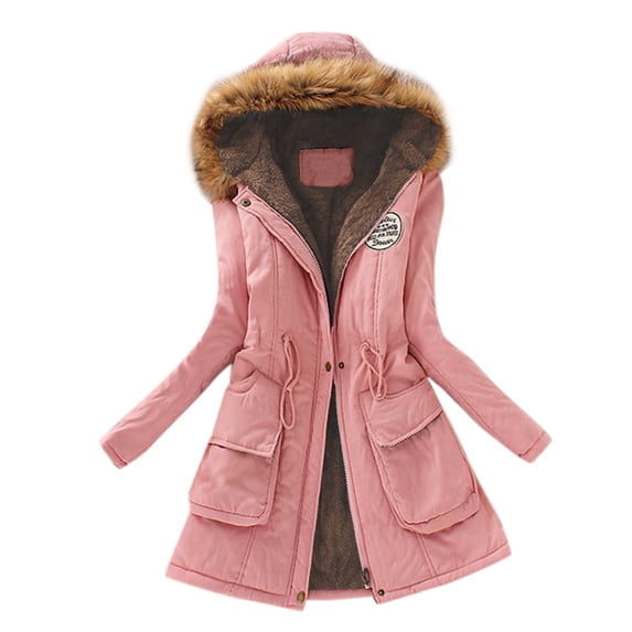 Ecqkame Women's Winter Thicken Jacket Clearance Winter Womens Warm Coat Hooded Jacket Slim Winter Outwear Pink XXL