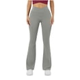 thumbnail image 1 of Ecqkame Women's Yoga Pants Fashion Solid Color Elastic Waist Long Pants Wide Leg Breathable Sports Pockets Trousers Gray M, 1 of 6