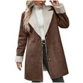 thumbnail image 1 of Ecqkame Womens 2023 Winter Fuzzy Fleece Open Front Cardigans Jacket Coats Women Winter Warm Composite Plush Button Lapel Collar Jacket Outwear Coat Brown XXL, 1 of 6