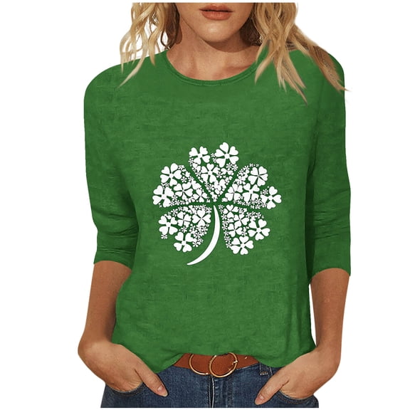 Ecqkame Womens 3/4 Sleeve T Shirts St. Patrick'S Day Round Neck Spring Printed Graphic Tee Tops Lightweight Casual Daily Blouses Mint Green M