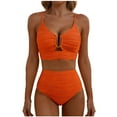 thumbnail image 1 of Ecqkame Womens Bikini Sets High Waisted V Neck Hollowed Out Two Piece Swimsuit Solid Color Textured Spaghetti Straps Bathing Suit Orange M, 1 of 5