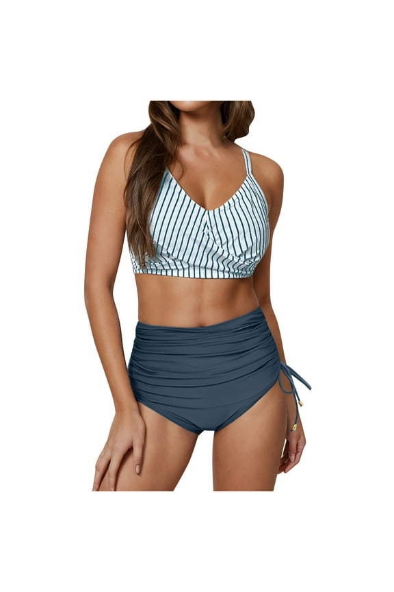 Womens Bikini Sets Two Piece Push-Up Beach Swimsuits Solid Color Adjustable Straps Fashion Bathing Suits Light Blue L