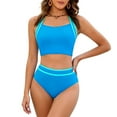 thumbnail image 1 of Ecqkame Womens Bikini Sets Two Piece Push-Up Beach Swimsuits Solid Color Adjustable Straps Fashion Bathing Suits Sky Blue S, 1 of 9