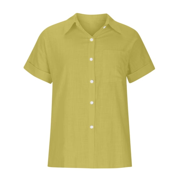 Ecqkame Womens Button Down Shirts Turndown Collar Short Sleeve Solid Color Tops Elegant Dressy Business Casual Blouses 02-Mint Green M