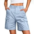 thumbnail image 1 of Ecqkame Womens Cargo Shorts Fashion High Waisted Solid Color Bermuda Shorts Summer Stretchy Shorts with Pockets Light Blue M, 1 of 8