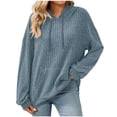 thumbnail image 1 of Ecqkame Womens Casual Hoodies Trendy Solid Color Knit Sweatshirt Cute Pullover Drawstring Sweatshirts with Pockets Navy S, 1 of 6